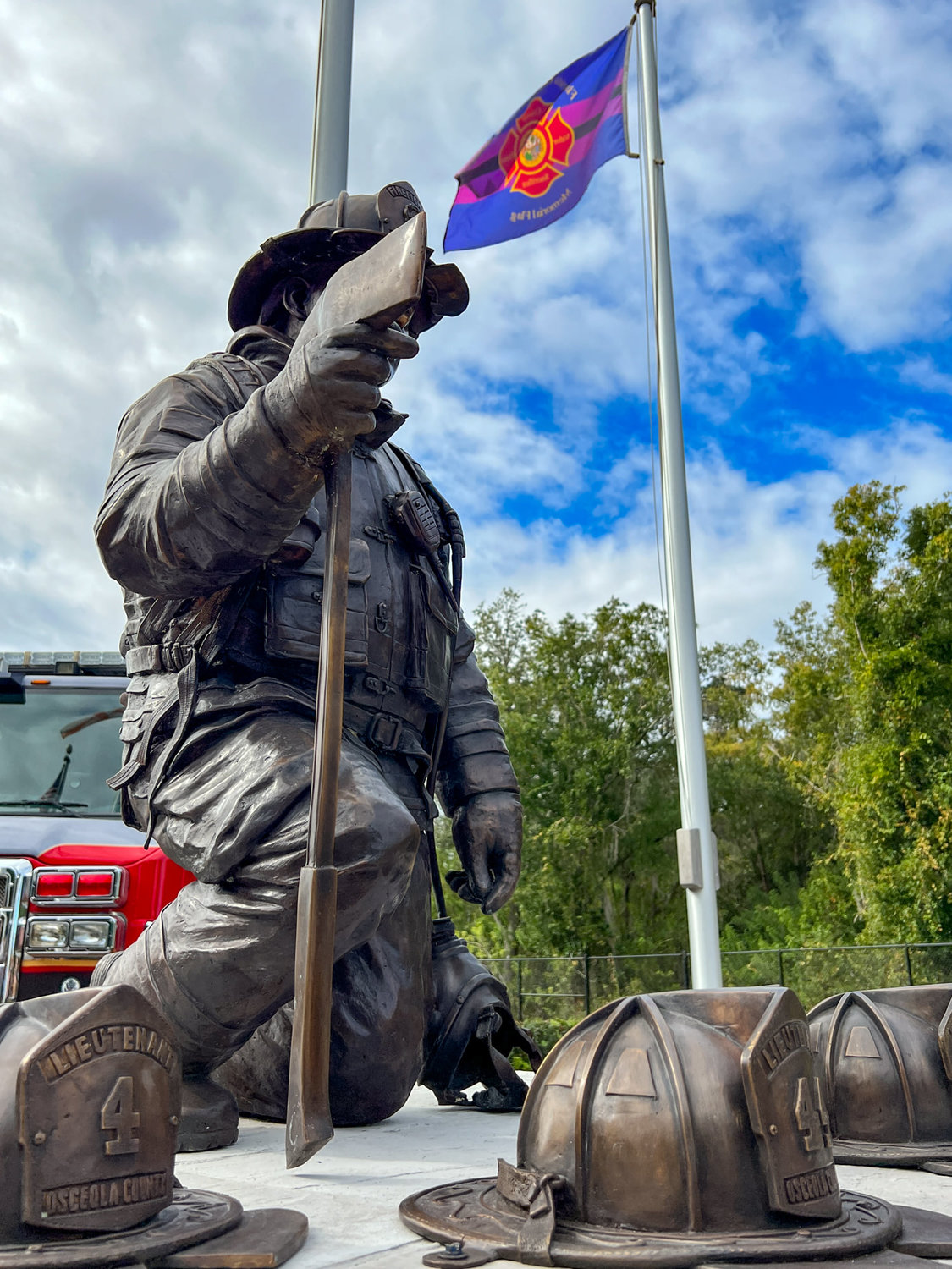 A new memorial created by Bronze Depot, honoring firefighters who died in the line of duty, will be coming to the North Merrick Fire Department sometime this summer. It will resemble, though differ slightly from, the statue above, which was created for a department in Osceola, Fla.