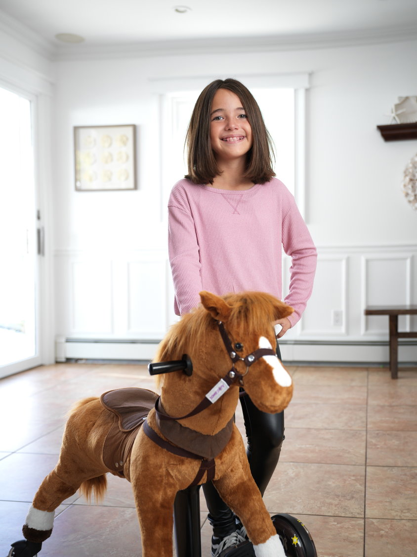 Mia Monzidelis is an 11-year-old inventor with a passion for giving back. Her creation, the Power Pony, combines the power and fun of a Hoverboard with the warmth of an oversized, plush horse.