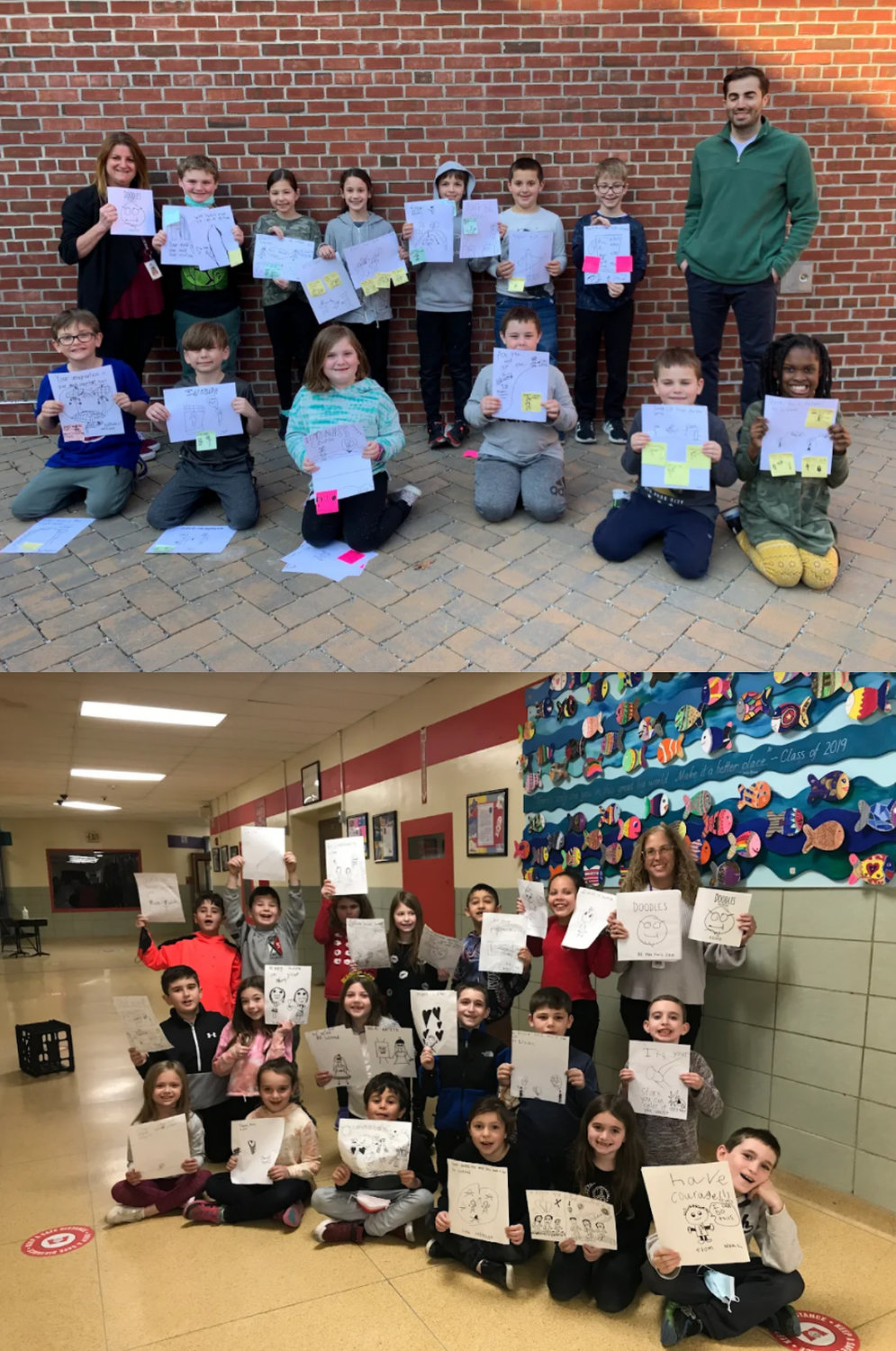In the Merrick Union Free School District, students in Jodi Scavelli’s and Ilene Fox’s classes, top and above, learned how to create inspirational doodles. The classes met on Zoom earlier this month.