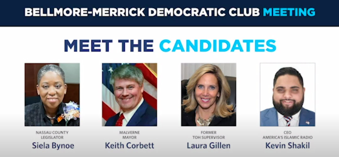 The Bellmore-Merrick Democratic Club hosted Meet the Candidates on March 14. Four of the five Democratic candidates for the 4th Congressional District seat attended. County Legislator Carrié Solages, who is also running, was not in attendance.