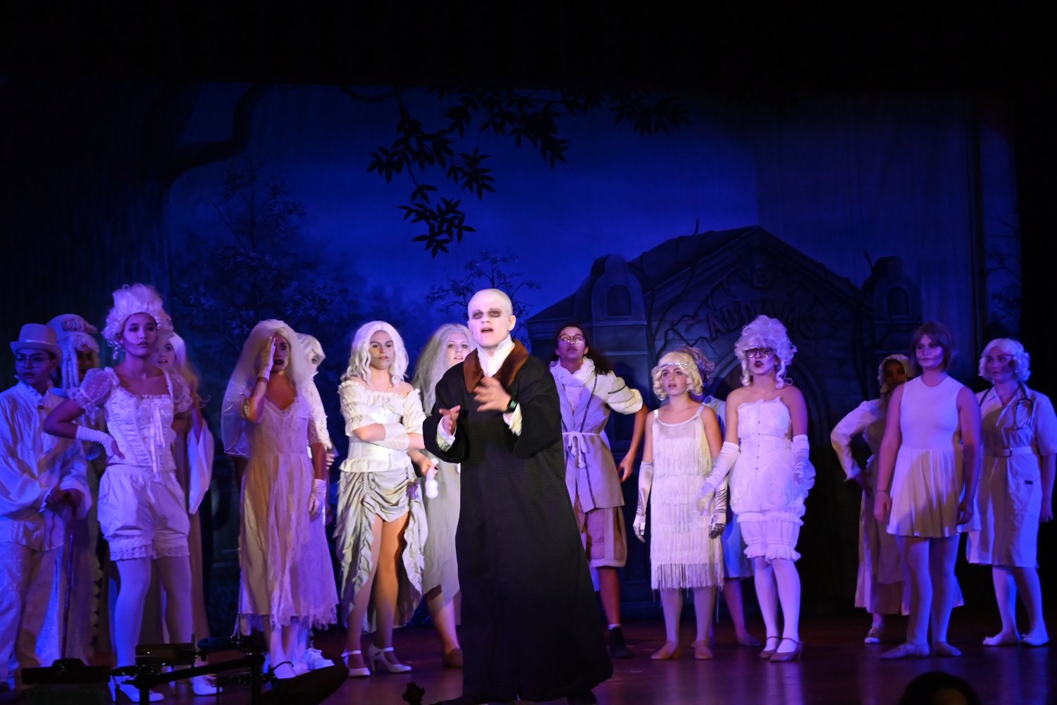 Noah Robinson performed as Uncle Fester and members of the Long Beach Cast of “The Addams Family”