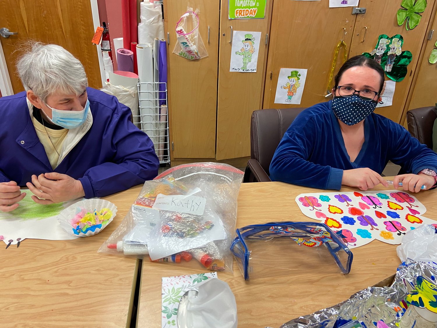 Kathy Staudter, from North Merrick, left and Donna Nowakoski, from Franklin Square, helped create the butterflies that will go in the “Garden of Dreams” exhibit.