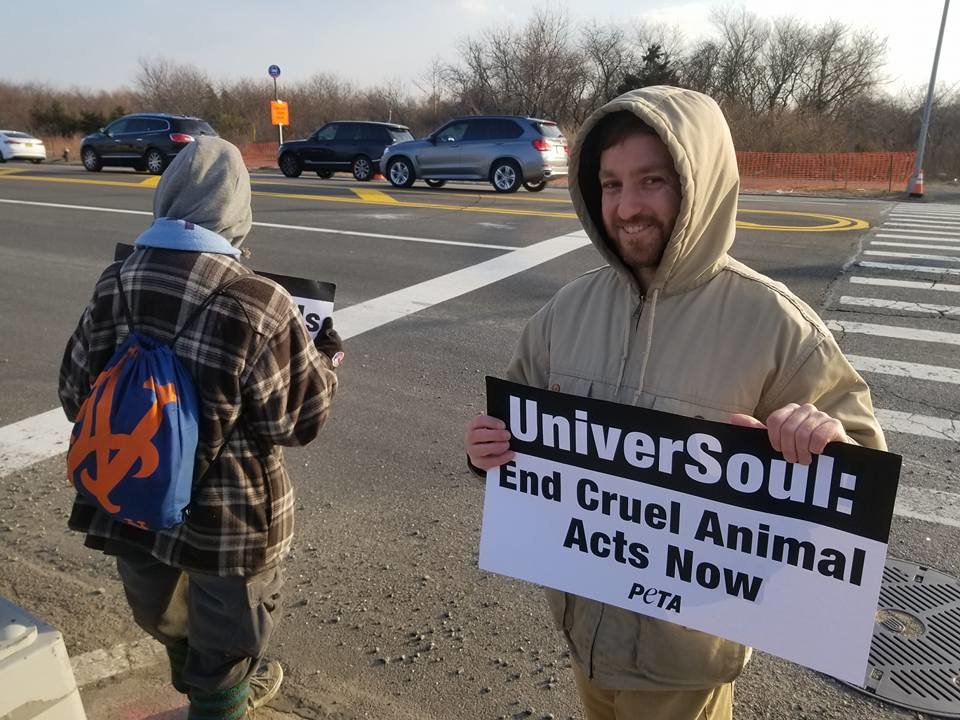 In 2018, DiLeonardo, right, and LION protested UniverSoul Circus in Brooklyn.