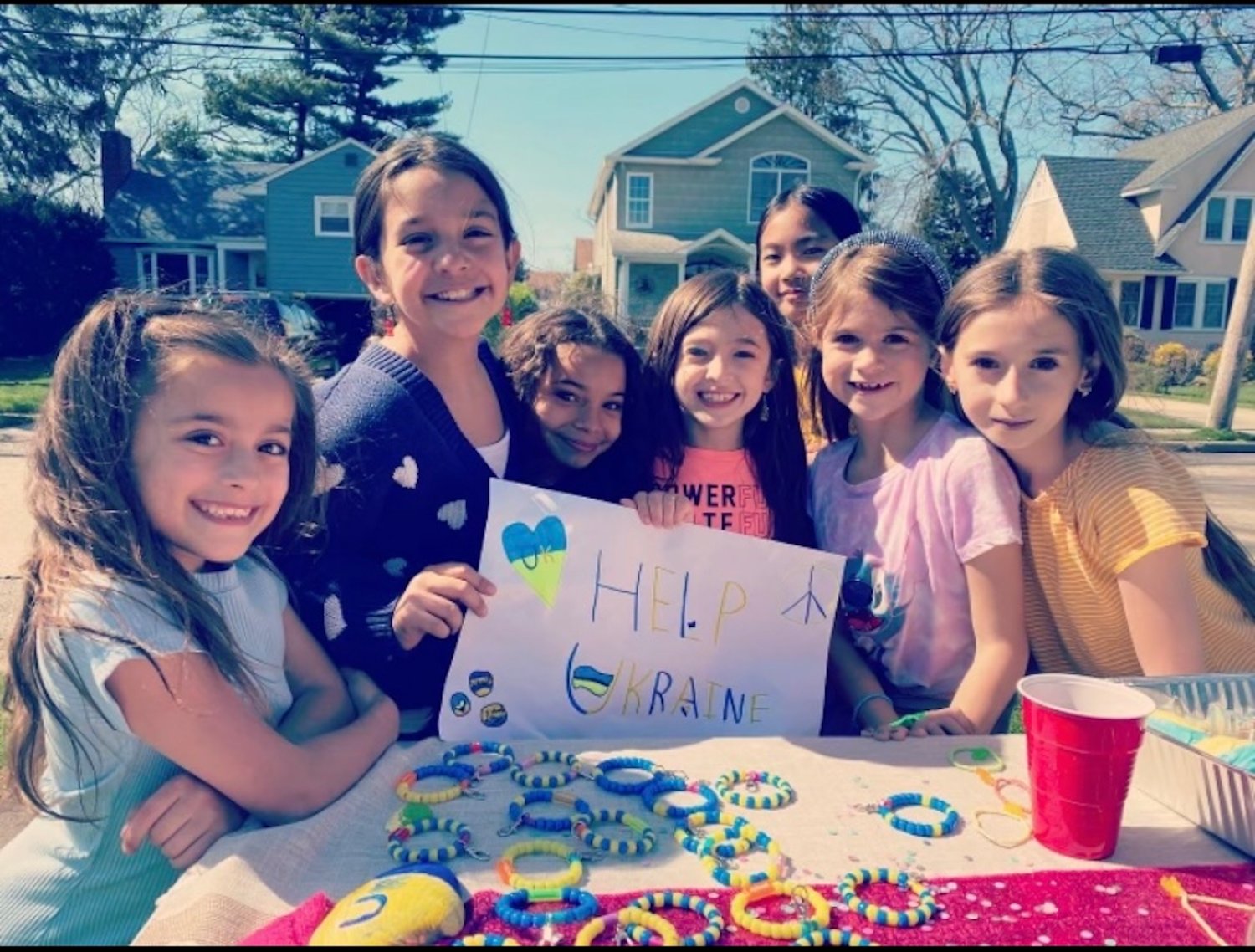 Seven third-graders from Centre Avenue Elementary School got together to host a fundraiser to purchase teddy bears for children in Ukraine. Taking part were, from left, Olivia Santora, Scarlett Quiroz, Isabella Posner, Avery Goldfat, Katie Lam, Scarlett Lieb and Brooke Olsen.