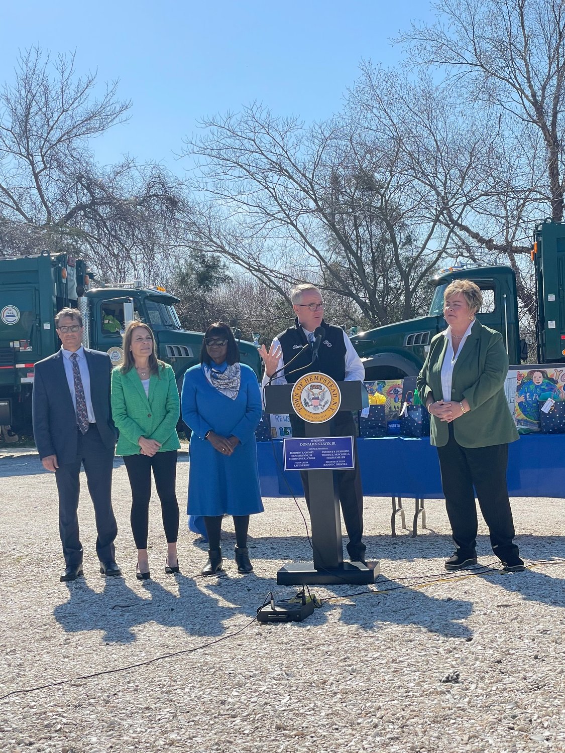At the ceremony, Town Supervisor Don Clavin spoke about the importance of recycling.
