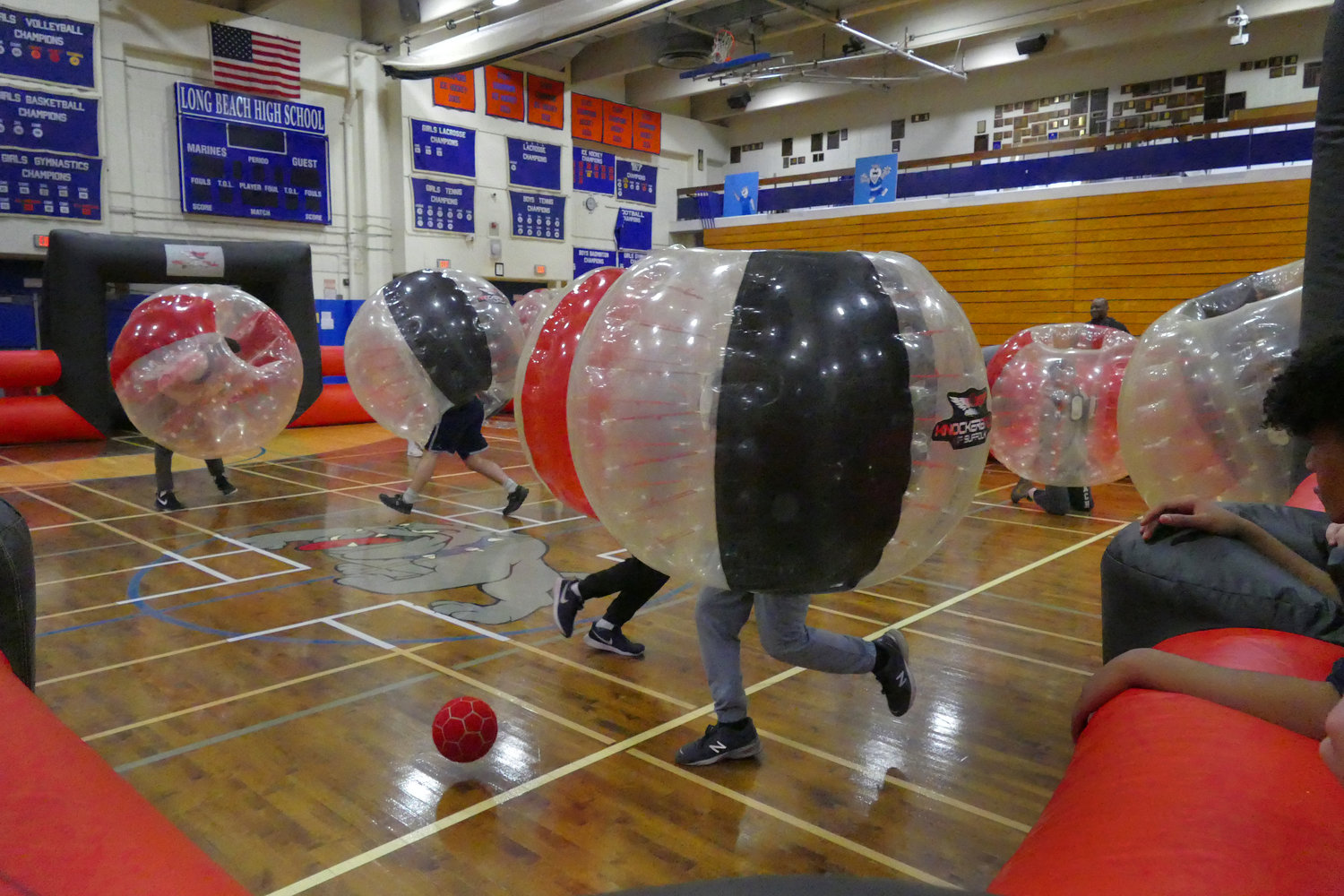 Students played bubble soccer at the High School’s teen night last Friday.