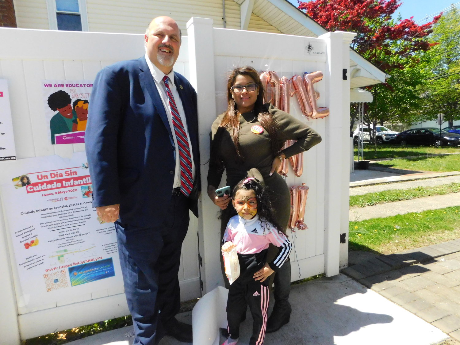 Joseph Galante, assistant state comptroller, came to support Janna Rodriguez, shown here with 4-year-old Esther ‘Jay-Lo’ Morales, who attends Innovative Daycare.