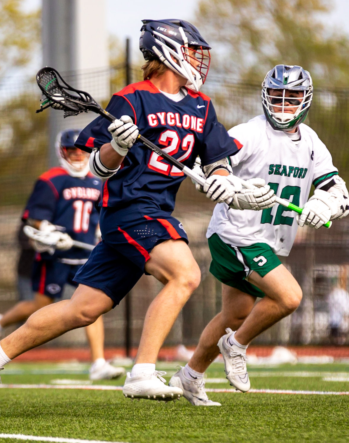 Despite a hat trick and an assist from senior Brady West, the Cyclones dropped an intense 7-5 matchup at Seaford on May 10.