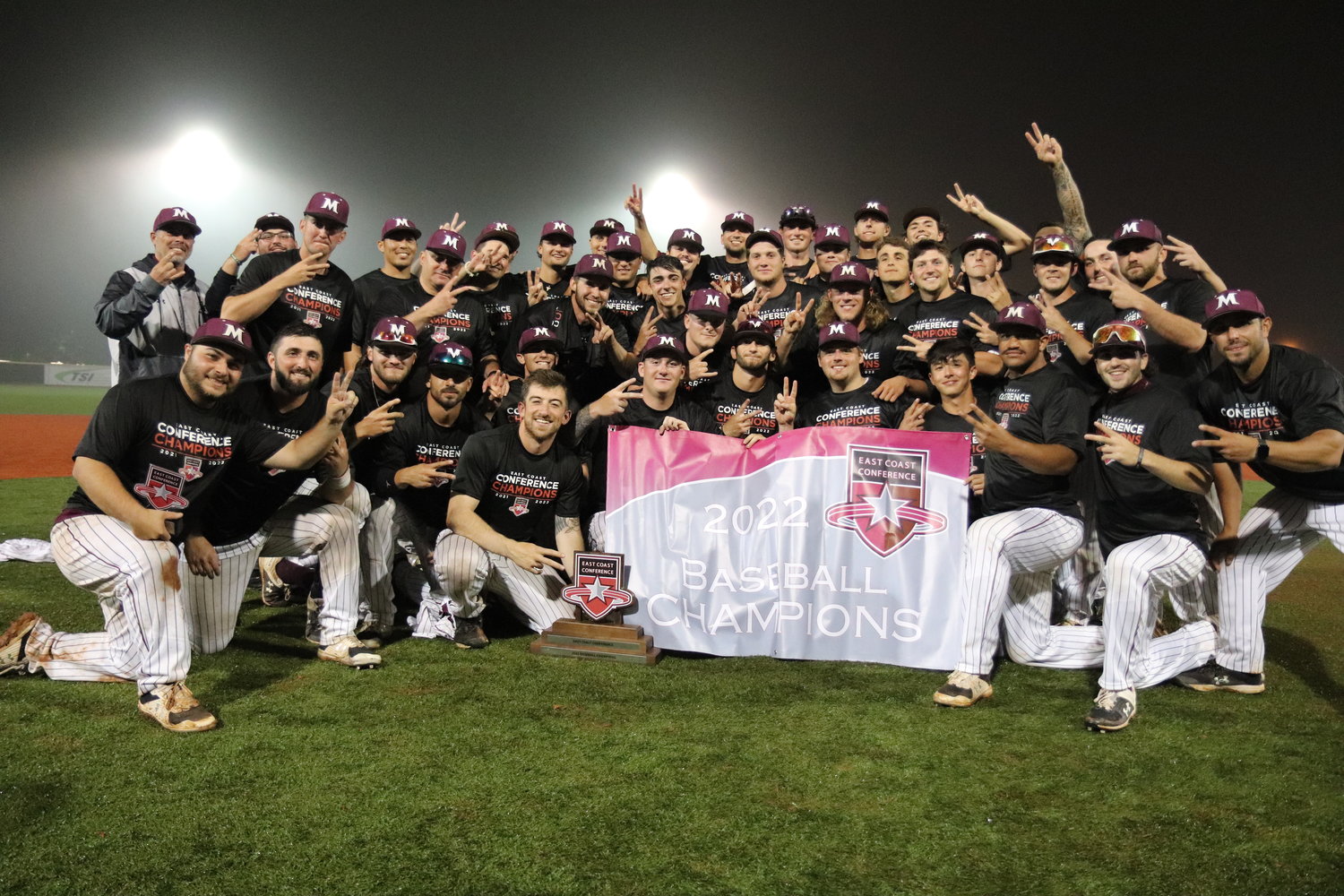 Molloy College’s baseball team won the East Coast Conference title with two thrilling victories over Queens College last Saturday.