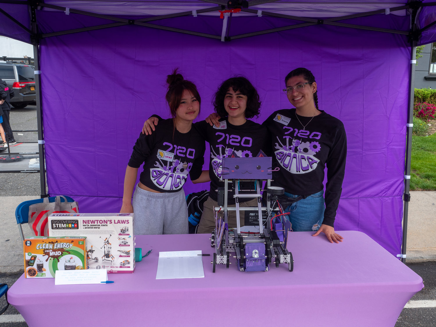 Hewlett High student, Jaime Ng. left, Leeya Azemoun and Ilana Mizrahi, all 16, represented the school’s all-girl robotics team Bionica.