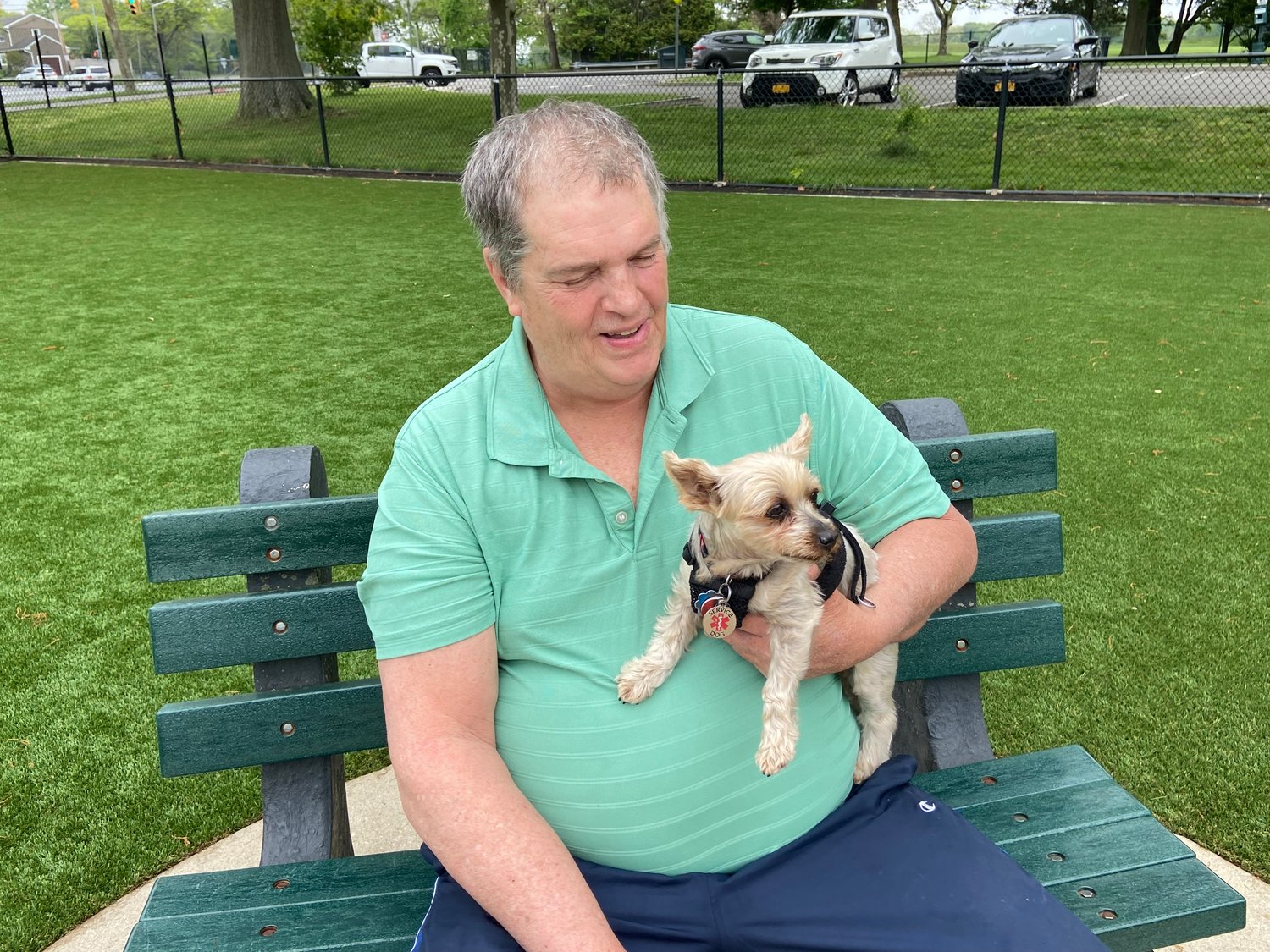 Sean Dolan and his service pup, Little Girl, a Teacup Yorkie had a great time on the new turf.