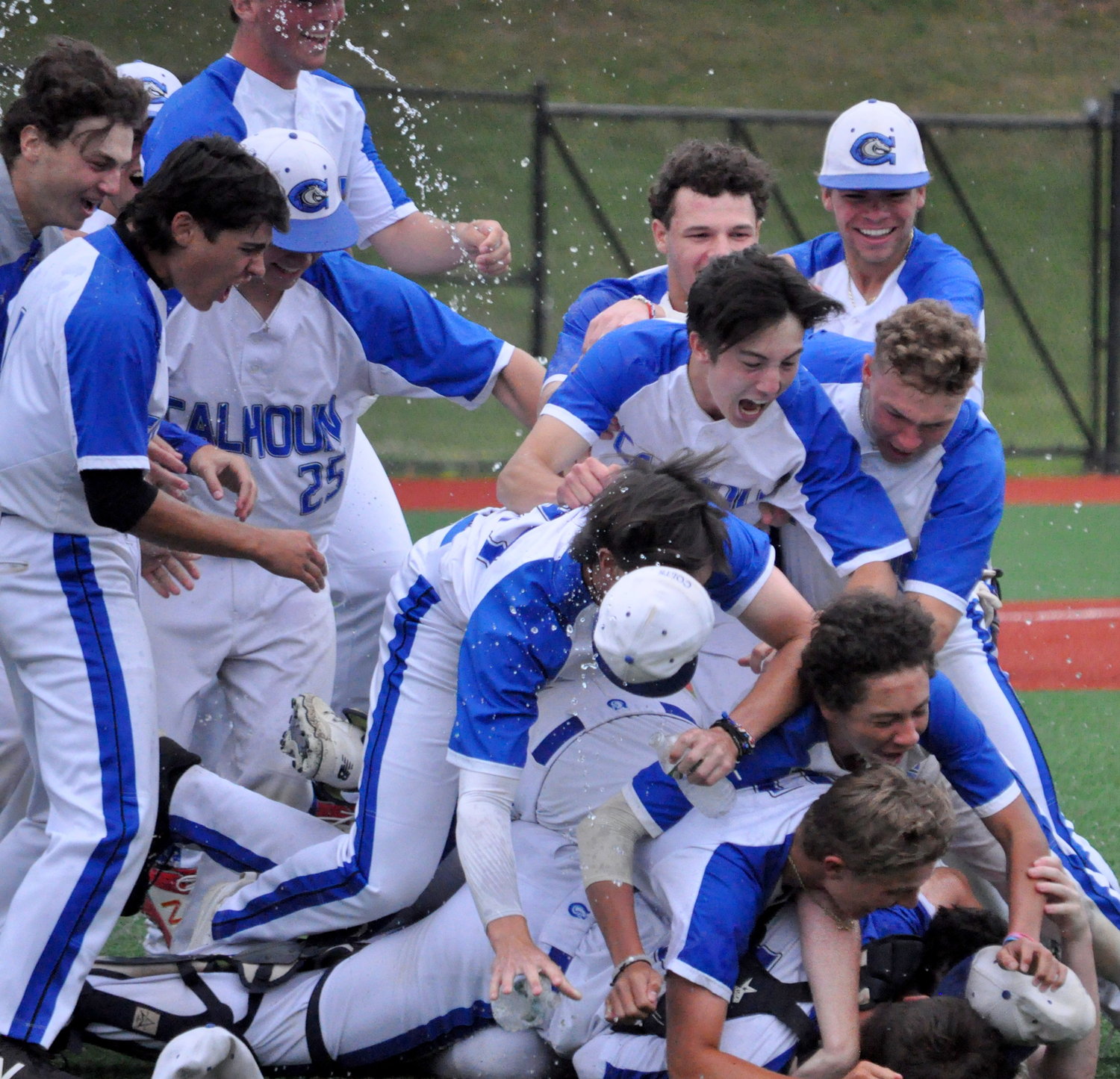 Calhoun celebrated its first county baseball title since 2012 on Wednesday after beating Clarke, 12-6, in Game 3 of the Class A championship series.