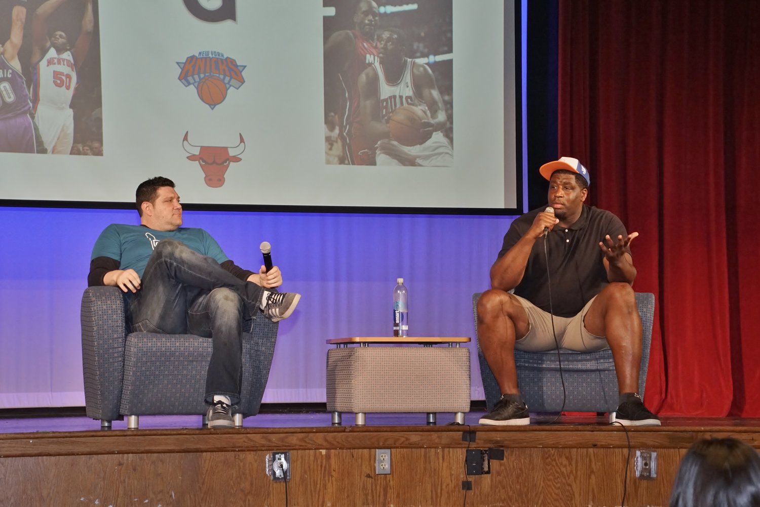 Valley Stream highschool students attended a mental health forum on May 20. From L. Former NBA player Michael Sweetney and #SameHere The Global Mental Health Movement director Eric Kussin give talk.