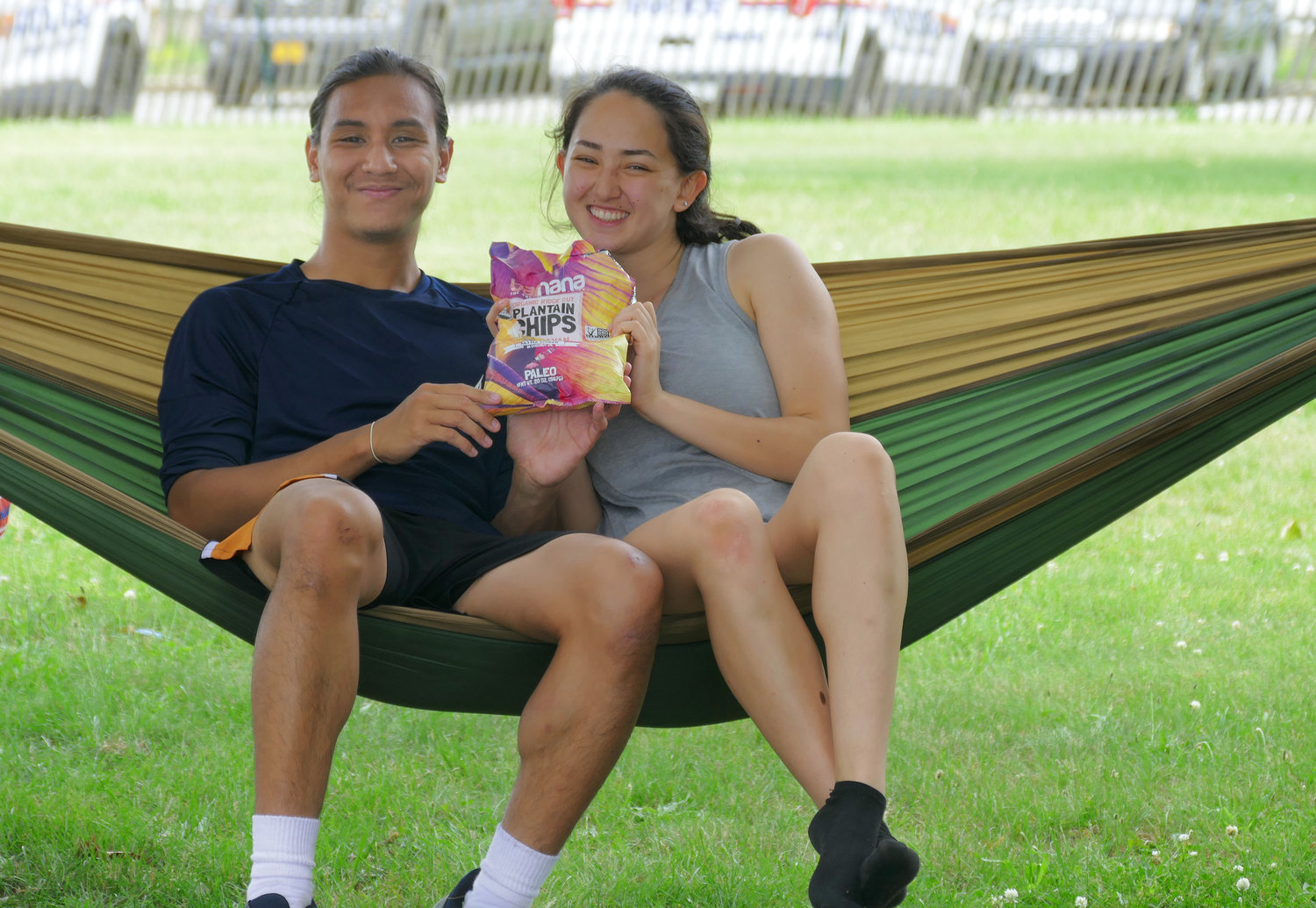 Putra Sumlang, left, and Liliana Khidr, from Queens enjoyed a snack between games.