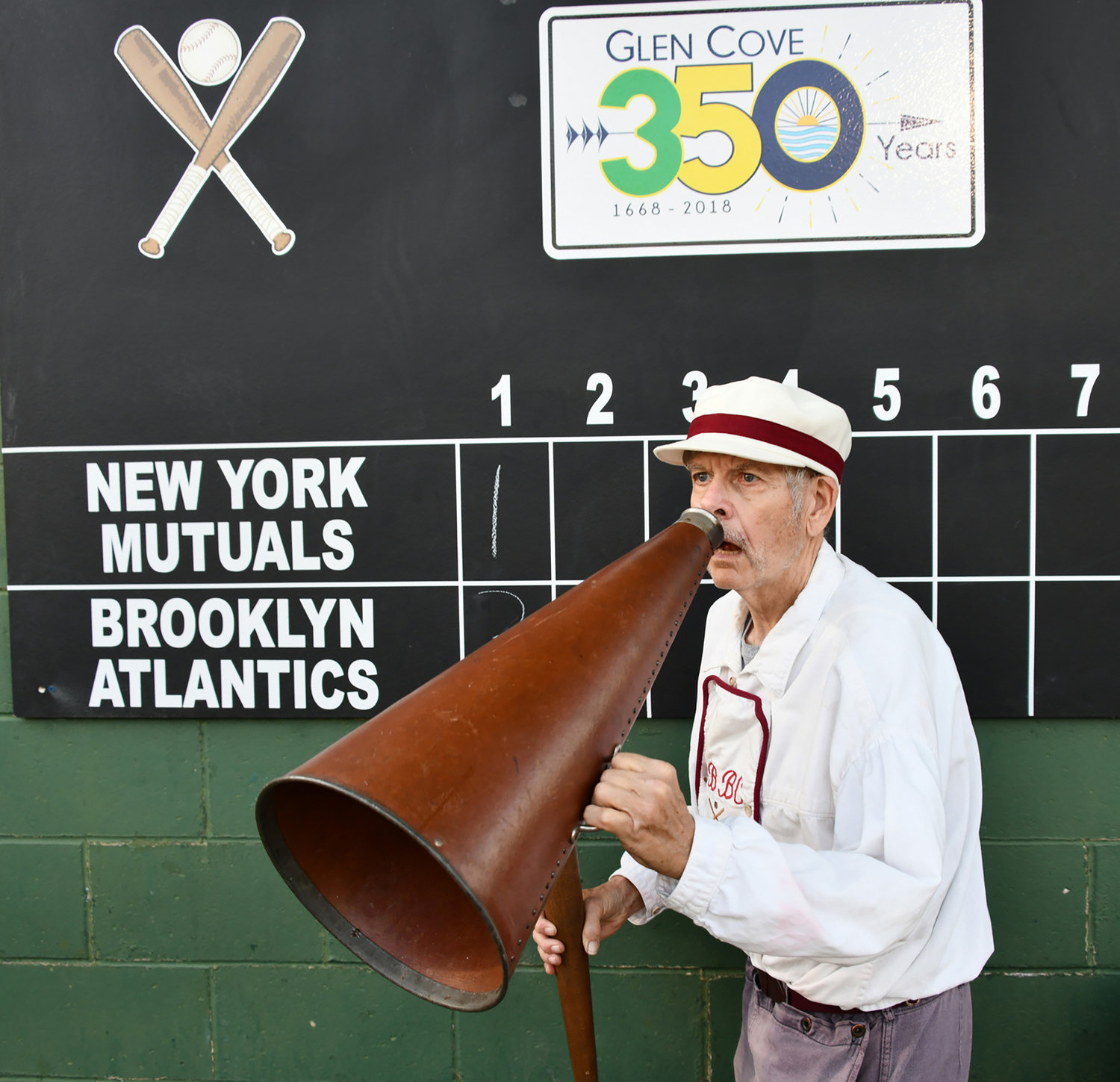 Nicky “the Lip” Tangle helped call the plays at the Old Timers Base Ball Game on in 2018.