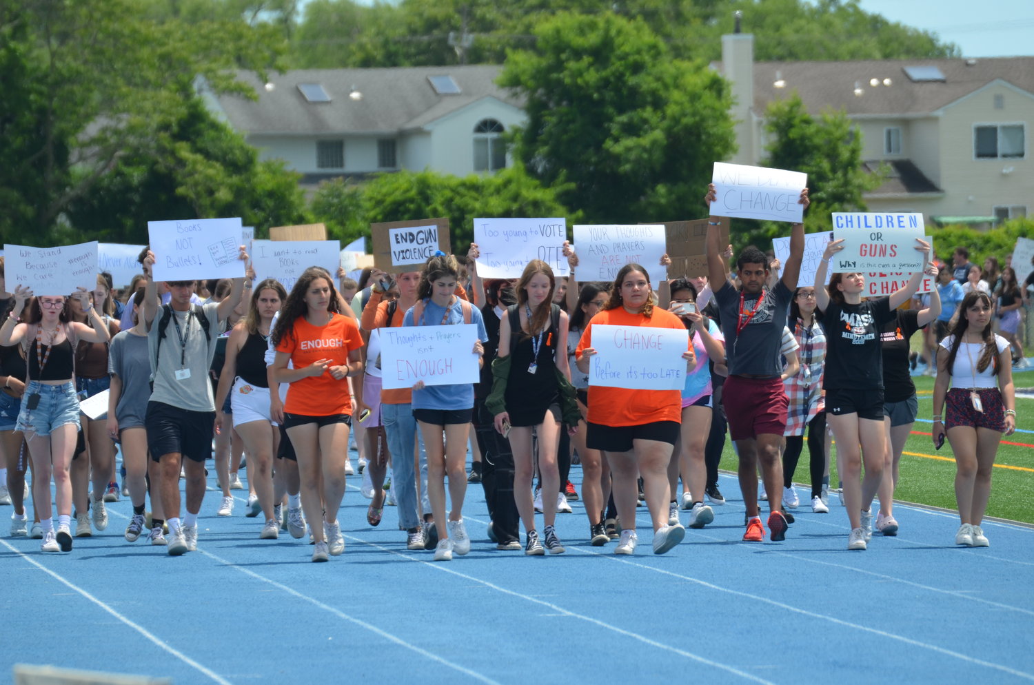 Some 200 OHS students took part in a silent march around the school’s track to protest inaction on gun control in the wake of the recent shooting in Uvalde, Texas.