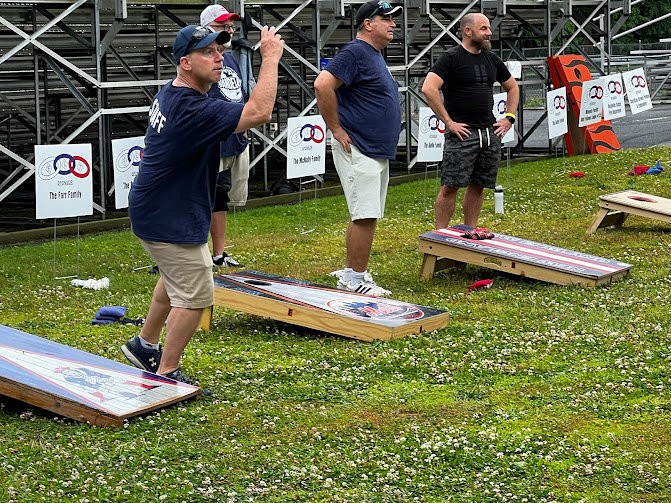 Corey Stein, a past Grand of RVC Odd Fellows Lodge 279, takes his shot at the cornhole tournament at Fireman’s Field on June 11.