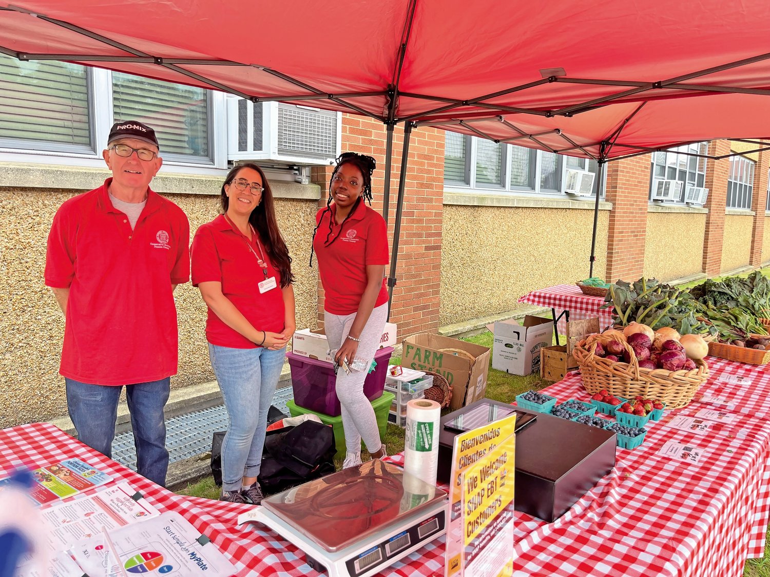 Cooperative Extension of Nassau County farmer Bill Walsh, Supervising Community Nutrition Educator Nicole Borukhov and Imani Jackson ran the first of many Tuesday farm markets at the Five Towns Community Center in Lawrence on June 21.