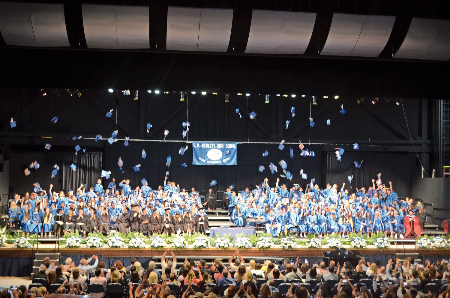 Hewlett High School's class of 2022 celebrated the end of their graduation with the traditional mortarboard toss.