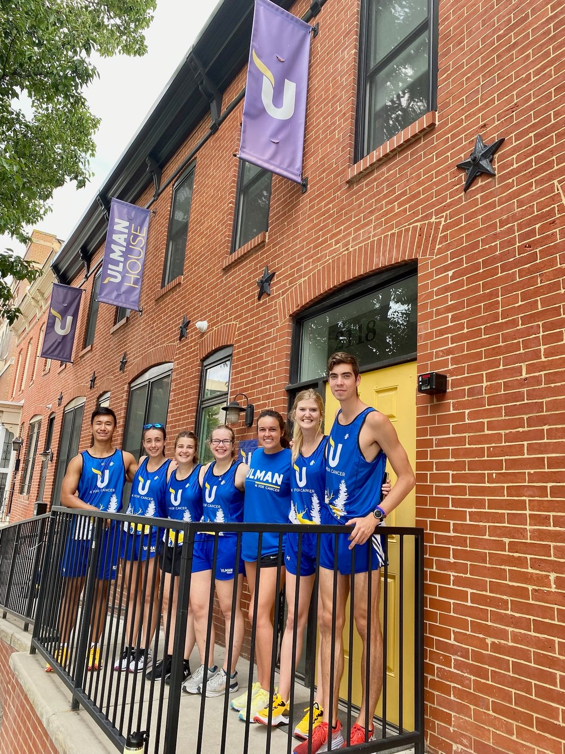 Greta Ohanian, Mary Nahlen, Cassidy Dunn, Jane Sundell, Sydney Beason and Max Worley, of Team Zion, in front of the Ulman Foundation’s headquarters.