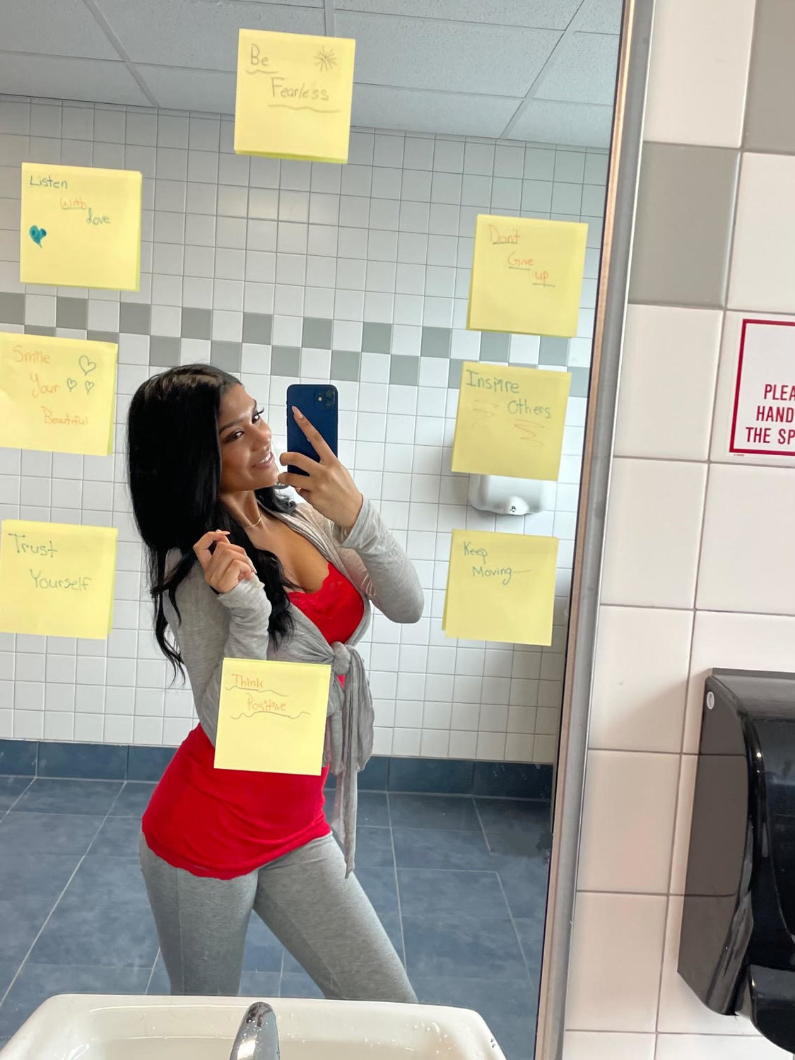 Following the lead of anti-bullying on Dosomething.org and as a victim of bullying, Valarie Goorahoo wrote positive messages on Post-It notes and placed them on the bathroom mirror of her school to help motivate others.