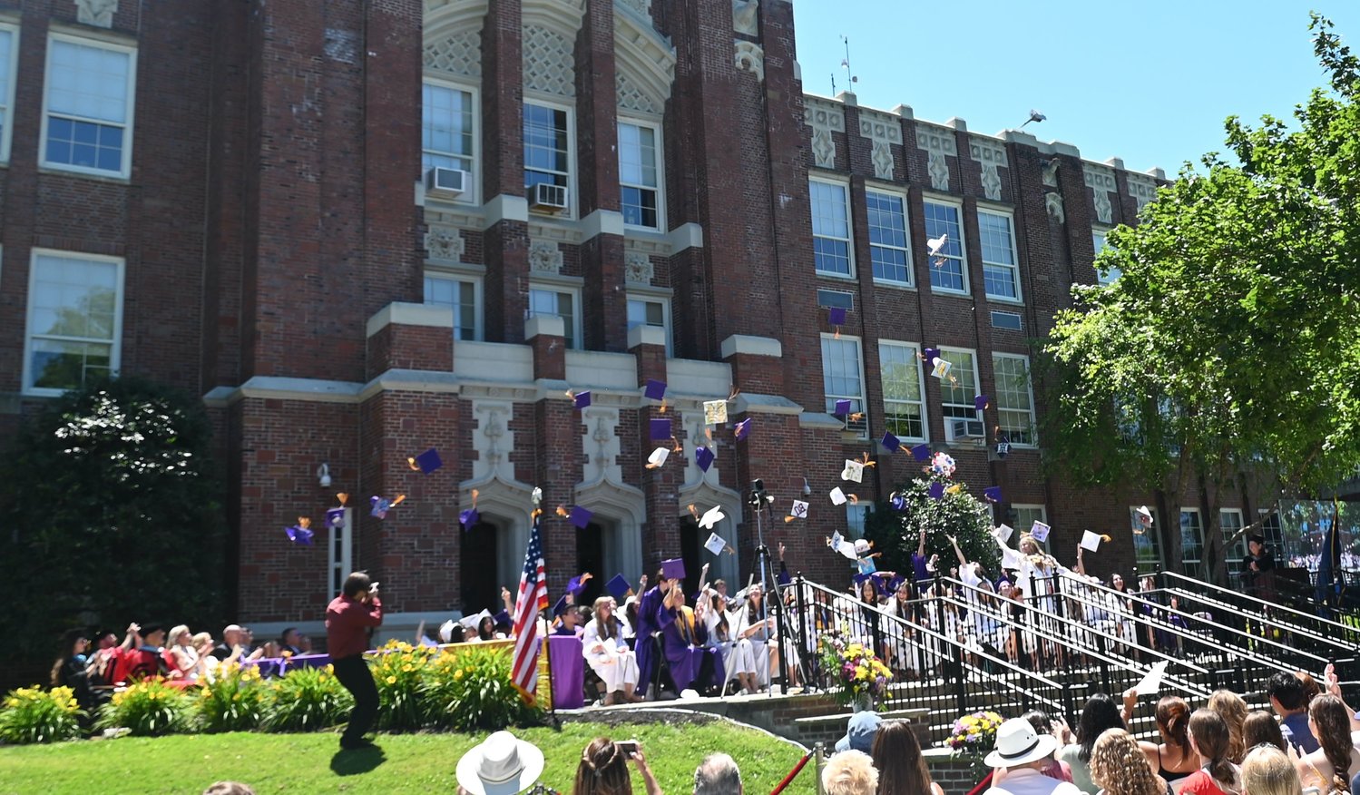 The Oyster Bay High School Class of 2022 tossed their caps at the conclusion of the commencement ceremony
