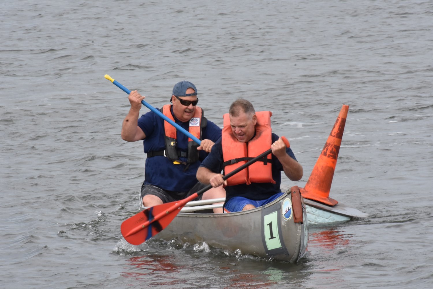Mayor Robert Kennedy, left, and Legislator Steve Rhoads won a team gold medal in last year's Freeport Village Canoe Race.