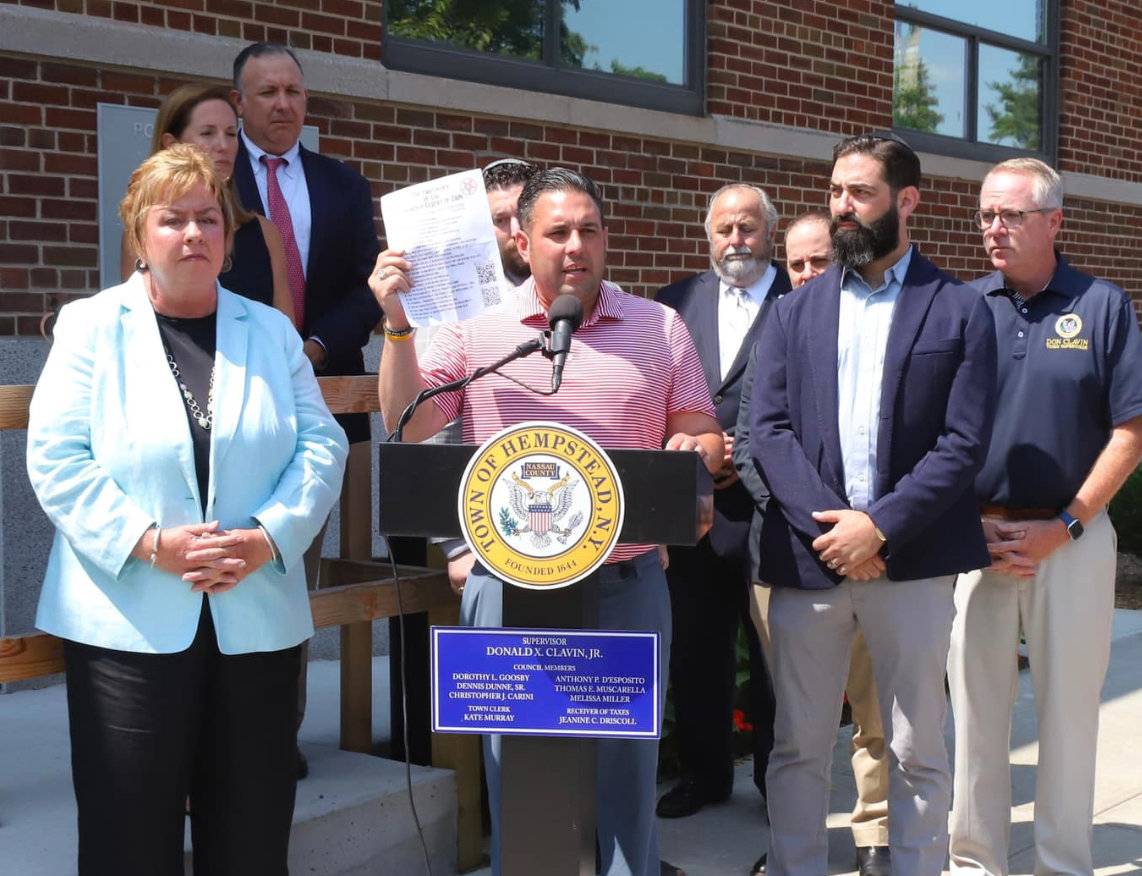 Councilman Anthony D'Esposito joined a number of other local elected leaders — including Town of Hempstead supervisor Don Clavin and Rockville Centre mayor Francis Murray to condemn what they called antisemitic flyers that were circulated around the community on Friday.