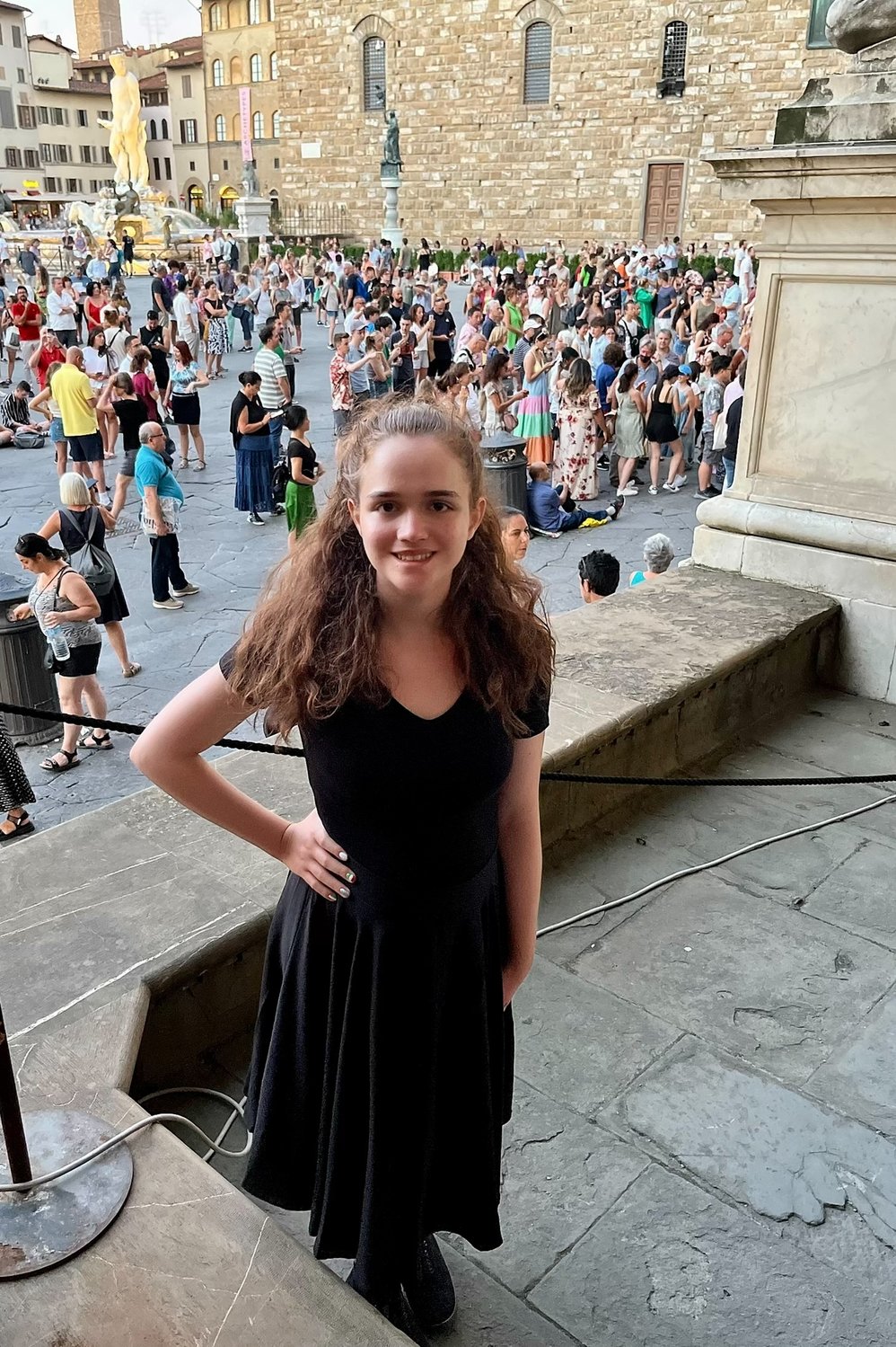 Angelina LaVolpe, Seaford High School senior, in a plaza in Florence, Italy, while on a singing tour.