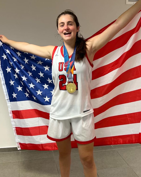 Riley Weiss, a rising senior at Hewlett High School, scored 25 points in the USA’s win over Israel in the girls’ basketball U18 gold medal game at the Maccabiah Games.