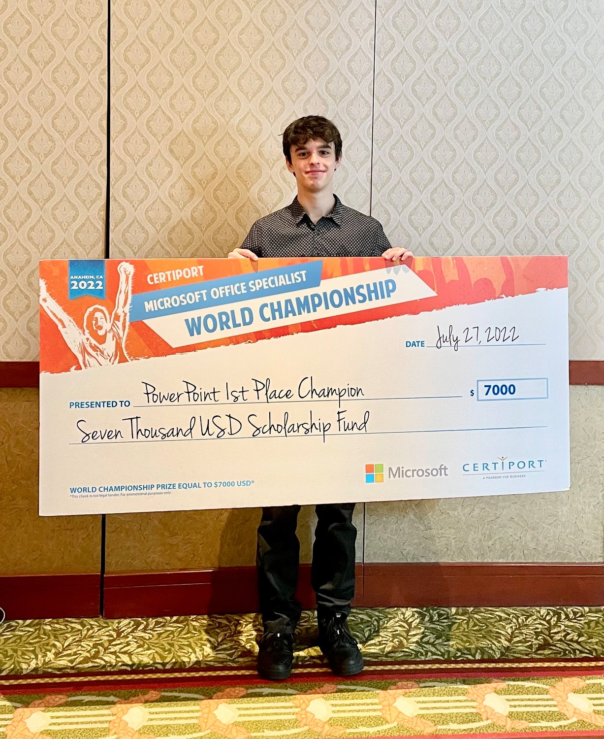Tristan Pesqueira won the 2022 Microsoft Office Specialist World Championship for PowerPoint in late July after winning the national competition in June.