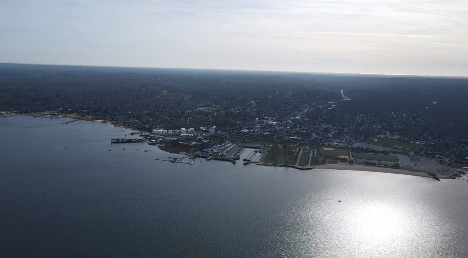 Drones can take high-quality aerial shots, such as this one of Oyster Bay Harbor.