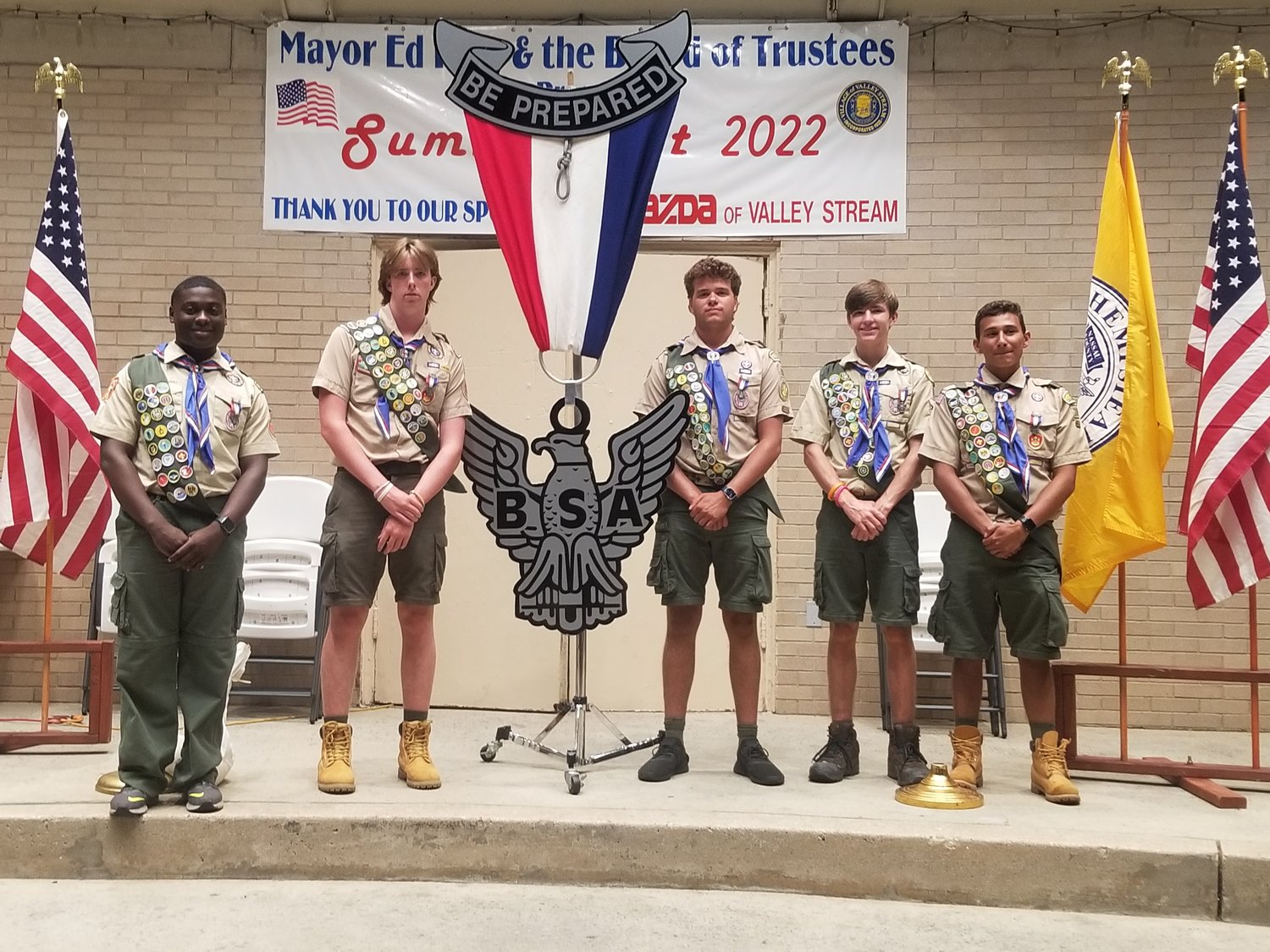 To become Eagle Scouts, Jaden Gabb, far left, Colin McAleer, Drew Mihalick, Daniel Osborn and John Valencia successfully completed a number of projects across Valley Stream and even into Queens and the Rockaways.