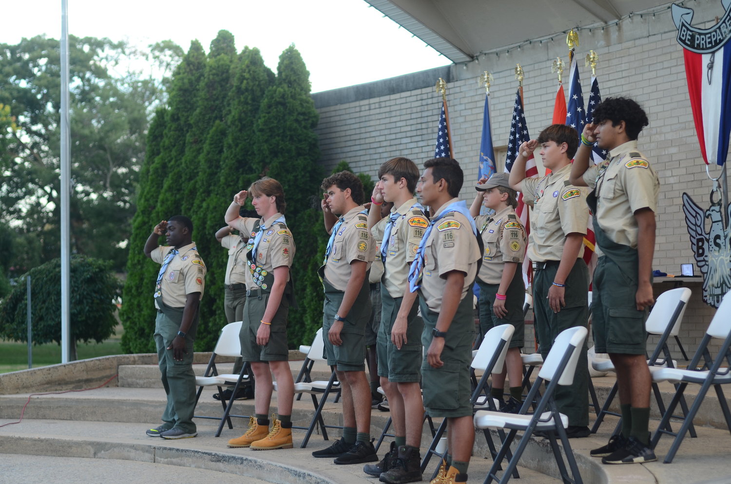 Eagle Scouts Jaden Gabb, Colin McAleer, Drew Mihalick, Daniel Osborn and John Valencia were recognized at an Eagle Court of Honor at the Village Bandshell last Friday in front of a crowd of family members and current and former scouts.