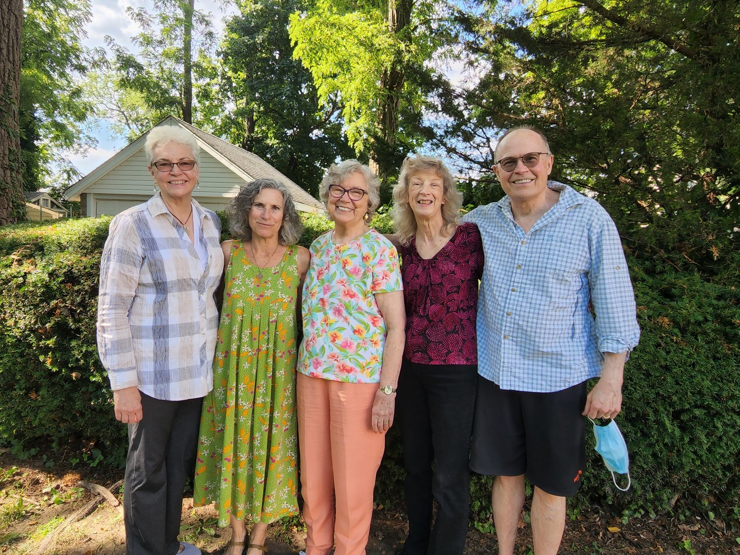 Victoria Bjorklund, far left, Barbara Segal, Evelyn Kandel, Janice Kuhl and Hank Bjorklund came to the home of Evelyn Kandel to discuss her past.