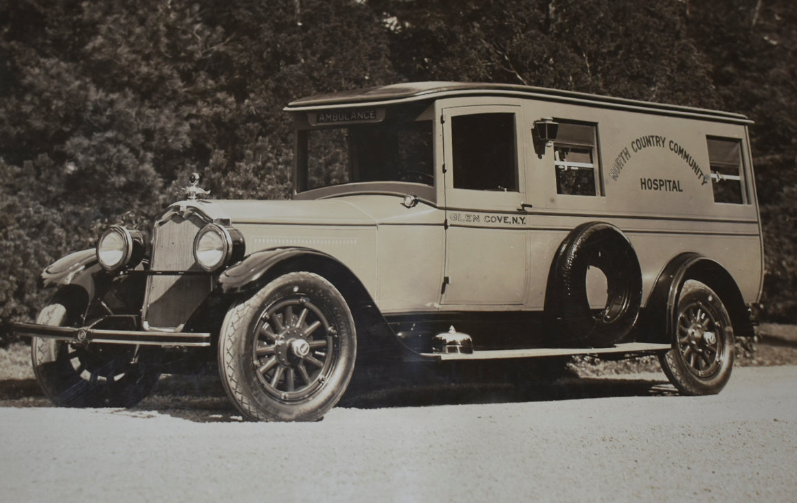 In the mid 1920s, Glen Cove Hospital utilized ambulances like this one for transport.