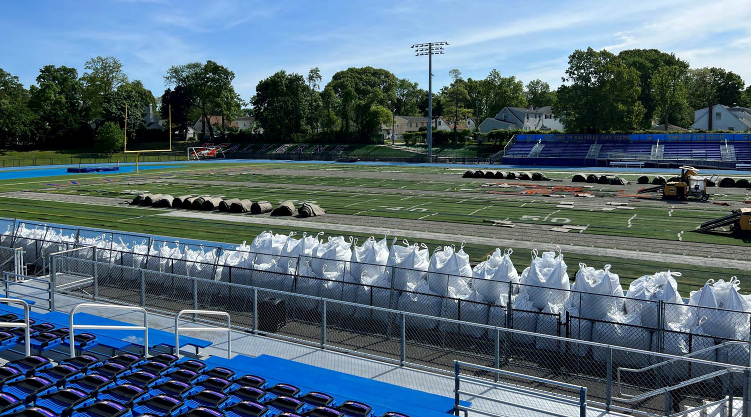 Malverne’s old turf field was stripped away and completely replaced as part of phase one of track and field renovations in May.