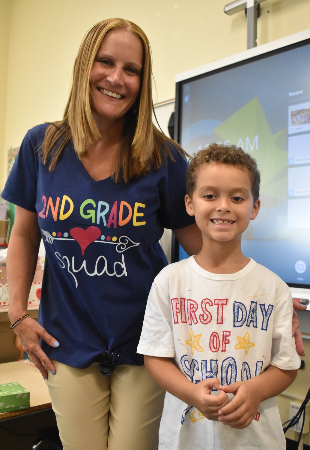 Second grade teacher Jennifer Kafka and student Jace Garci made sure to start the year off in style.