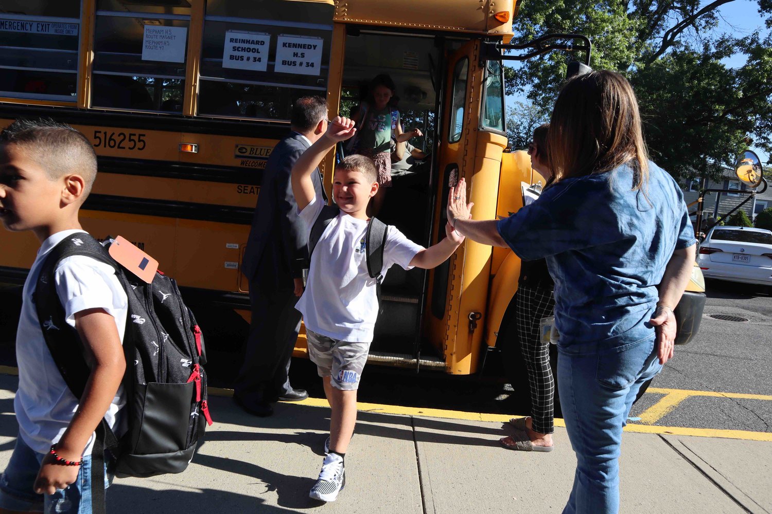 The excitement was building as students exited their busses.