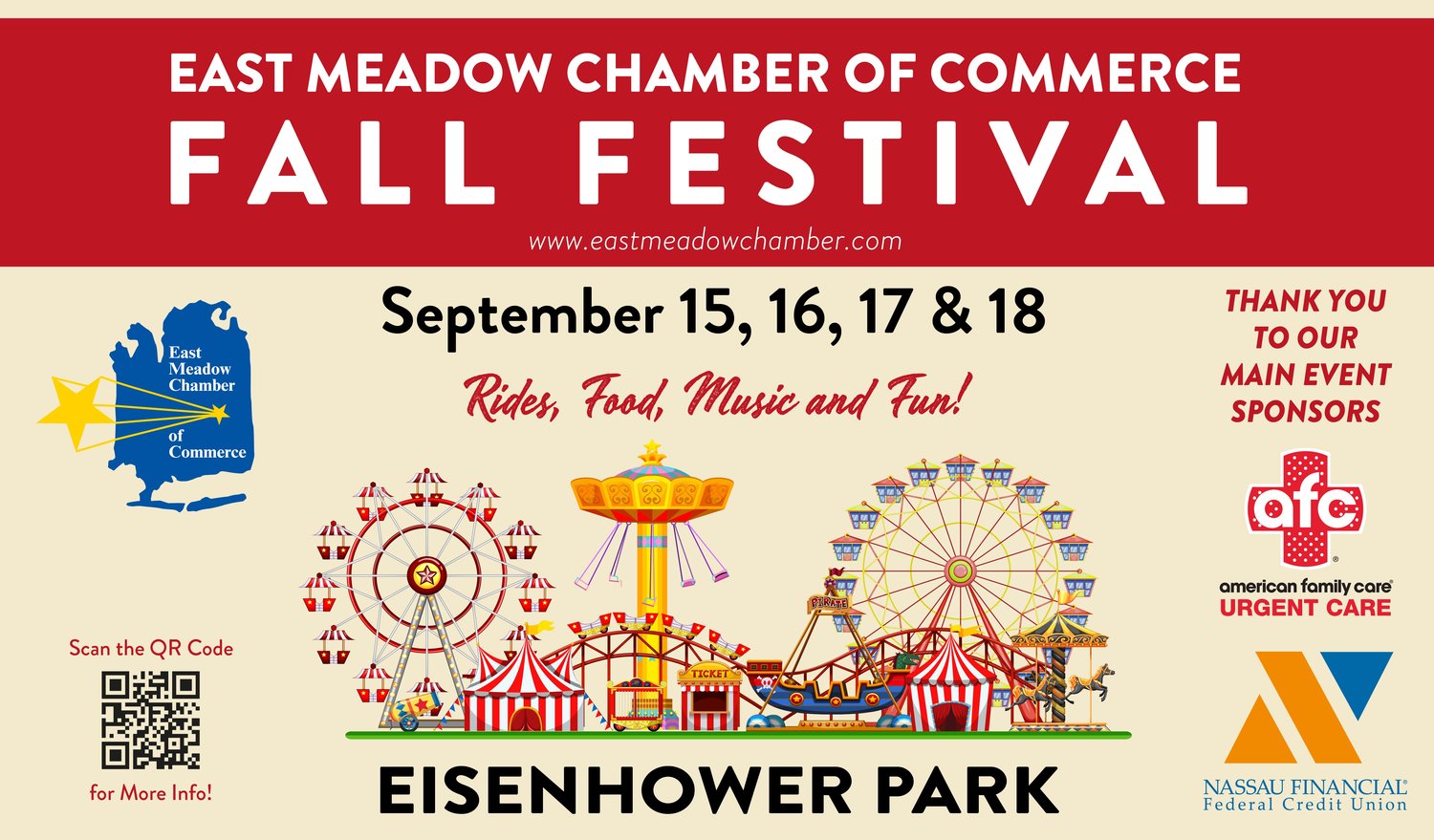 The East Meadow Chamber of Commerce is getting ready to hold its first fall festival for residents in Eisenhower Park, Sept. 15 to 18. There will be rides, food, crafts, entertainment, and more.