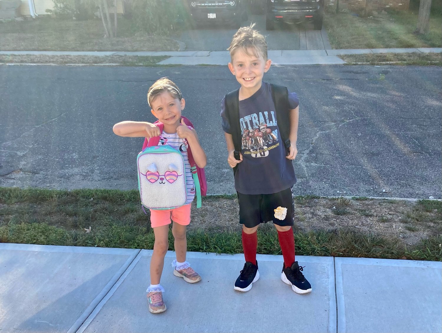 Avery Welsh, 5, made her way to kindergarten while her brother Finn, 9, ventured to fifth grade on Sept. 2. The siblings’ older brothers — not pictured — Brandon, 12, and Liam, 14, were off to eighth and ninth grade, respectively.
