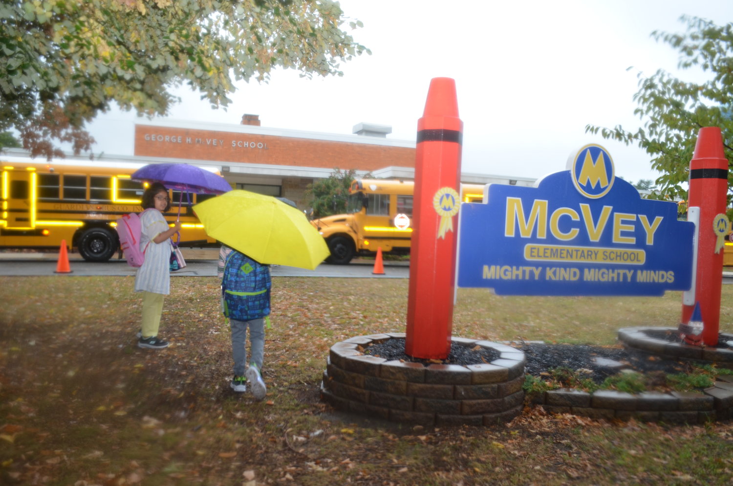 The rain didn’t keep the kids away at McVey Elementary School on Sept. 6. Students showed up in raincoats and umbrellas.