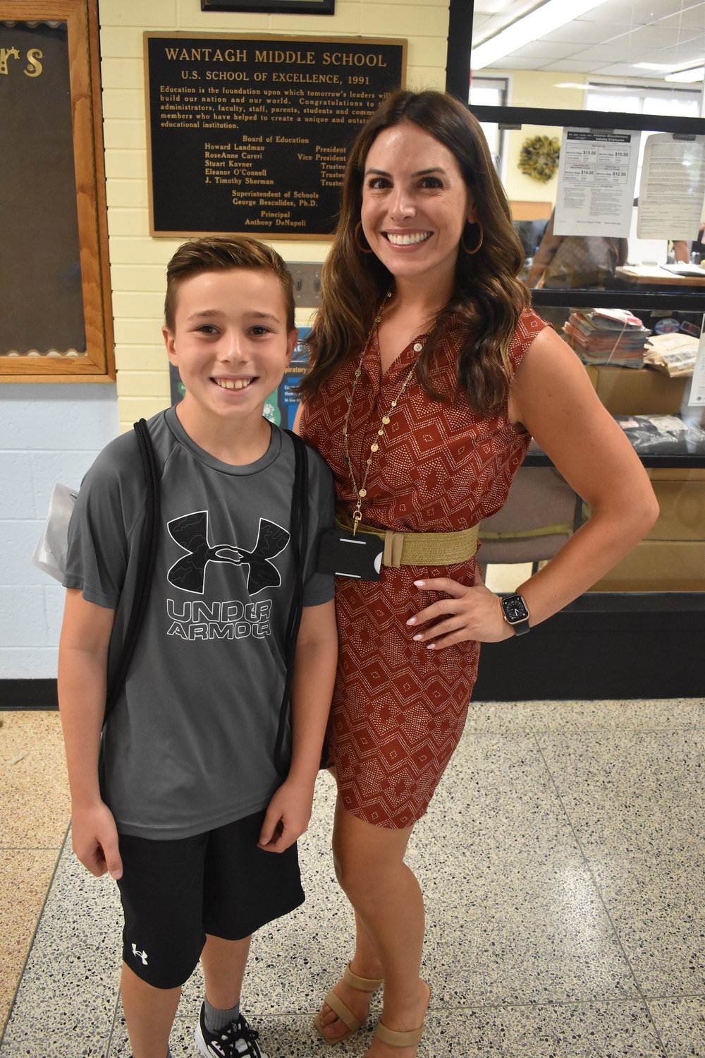As one of her first official acts as assistant principal, Rachel Quattrocchi welcomed Jake Giovanniello at new student orientation.