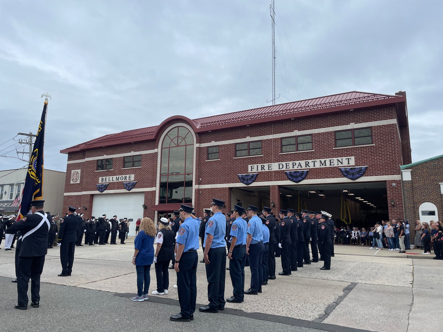 At the Bellmore Fire Department’s Sept. 11 memorial ceremony on Sunday, department members from both the Bellmore and North Bellmore departments stood in salute to honor and remember the fallen.