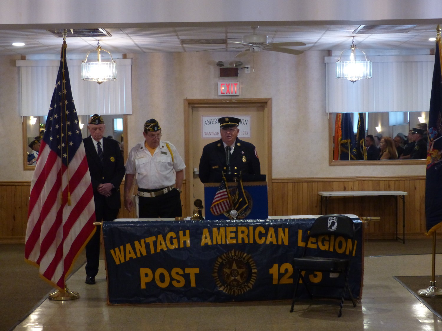 State Senator John Brooks, a member of the Seaford Fire Department, delivers remarks at Wantagh's ceremony.
