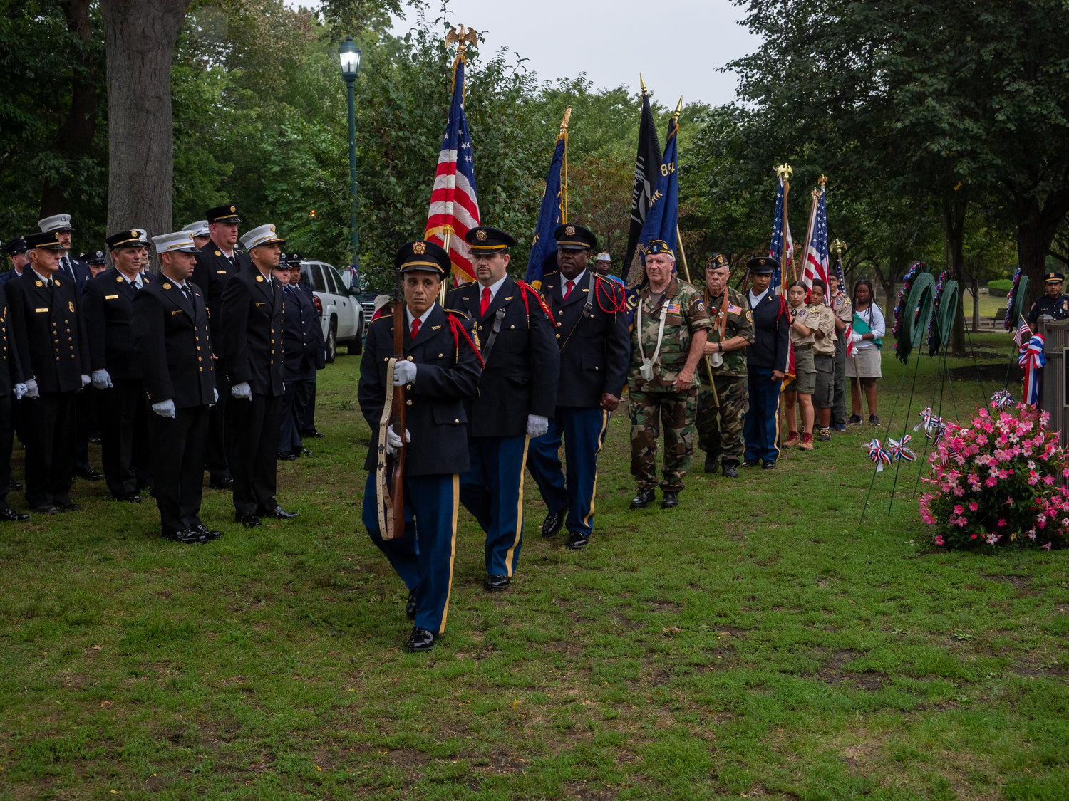 The village’s 9/11 annual remembrance ceremony began with the presentation of colors by members of the American Legion Post 854, Veterans of Foreign Wars Post 1700, the Valley Stream Boy and Girl Scouts, and the New York Naval Cadet Corp.