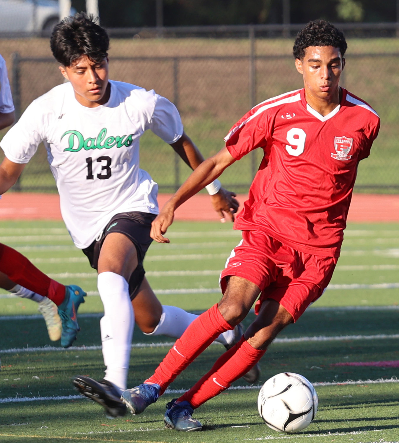 Junior forward Jean Mejia, right, is Freeport’s top returning talent after tallying three goals and four assists last season.