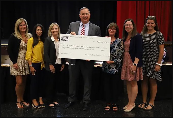 The Rockville centre Education Foundation presented over $50,000 in donations to Superintendent Matthew Gaven at the Board of Education meeting on Sept. 8.