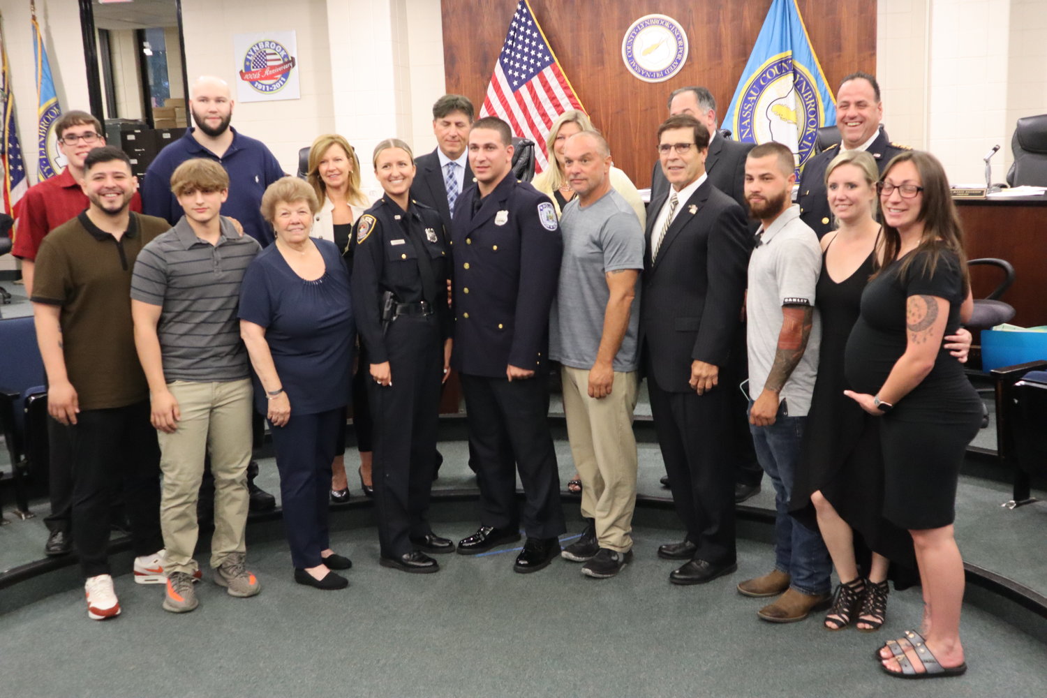 Newly minted Lynbrook Police Officer Joshua Crowley took his oath to protect and serve, surrounded by family and members of the village board.