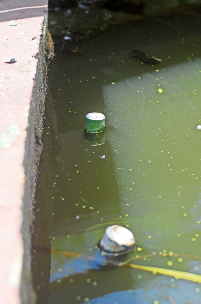 Rusted cans and other floating waste are a common sight at Mill Pond, which has sparked the concern of residents hoping to improve the pond’s water quality.